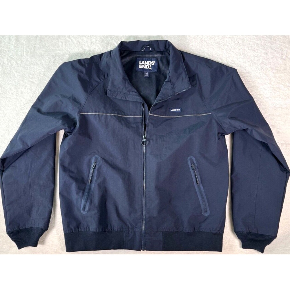 Lands End Jacket Mens Large The Squall Nylon Windbreaker Shell Blue Mesh‎ Lining